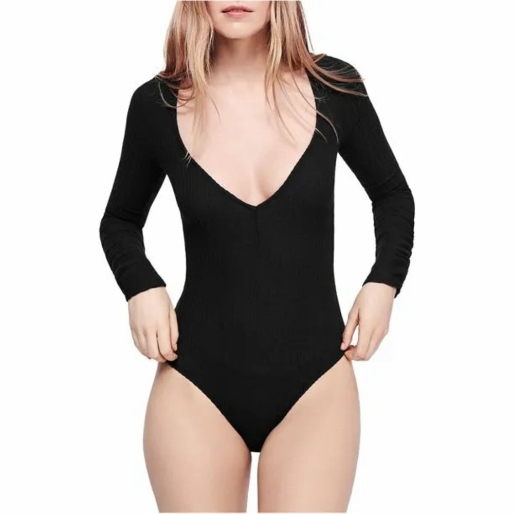 Intimately Free People Cozy Up With Me bodysuit black size small ribbed